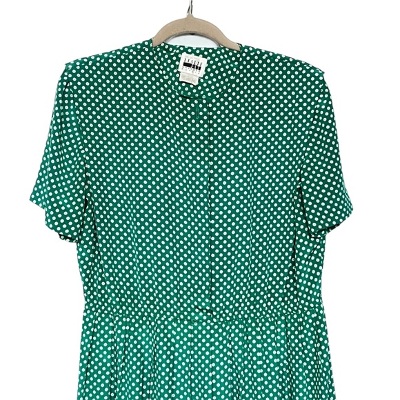 Leslie Fay Dress Petite Size L Todays Size Apr 12 Green Polka Dot Midi Vintage - Picture 2 of 6